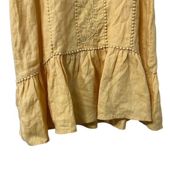 Magaschoni Linen Sundress Yellow Boho Embroidered Spaghetti Strap Cottagecore - Picture 7 of 9